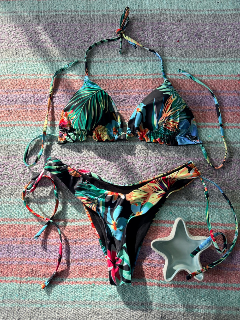 Tropical Floral Bikini Set Tie Side Bottom High Cut Matching Set